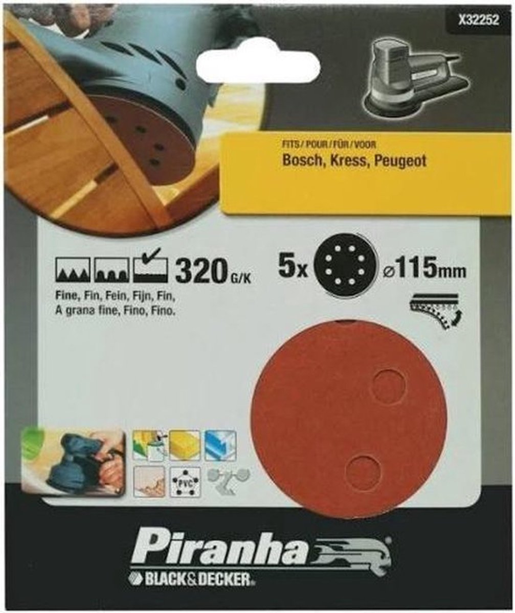 Piranha Schuurschijf excentrische schuurmachine 115mm, 320K 5 stuks X32252