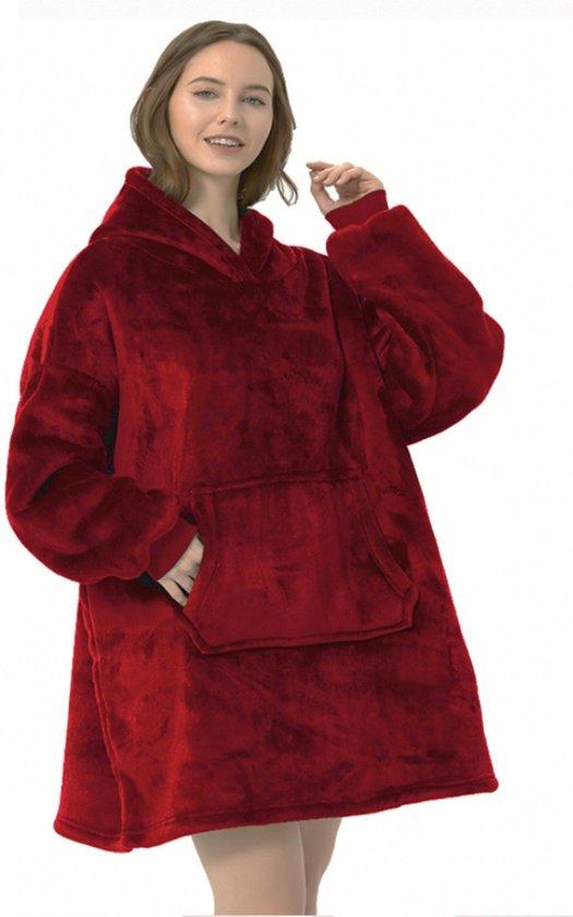 Couverture à capuche - Sweat à capuche surdimensionné - Blanket à capuche - Plaid avec manches - Sherpa - Rouge