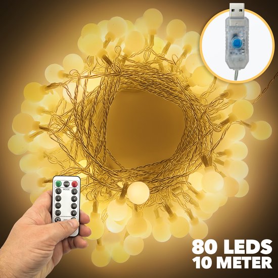 Brightly® Lichtsnoer van 10 Meter LED – Op USB – Voor Binnen en Buiten – Warm wit Lichtslinger – Tuinverlichting met Lampjes Slinger – LED Fairy Lights – Waterdicht