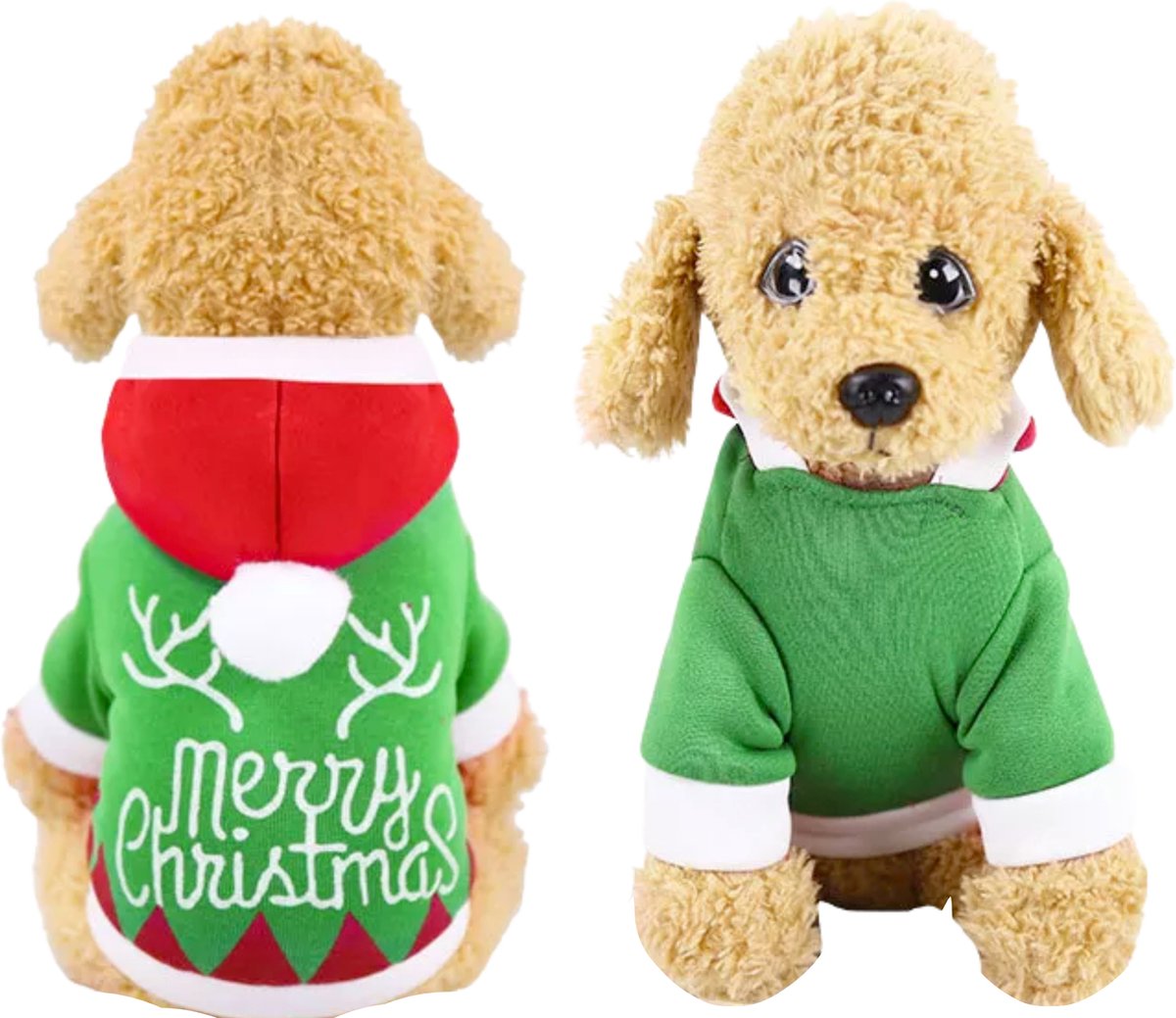 Kerstpakje Hond Maat M Hondenkostuum Groen met Rode Kerstmuts