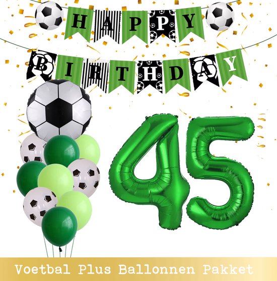 Cijfer Ballon 45 Jaar - Voetbal Ballonnen - Snoes - Pluspakket - set van 12 Sport Voetbalfan Voetbal Jongen/Meisje - Sportieve - Voetbal Vrouwen Mannen - Kinderfeestje - Verjaardag - Helium Ballon nummer 45