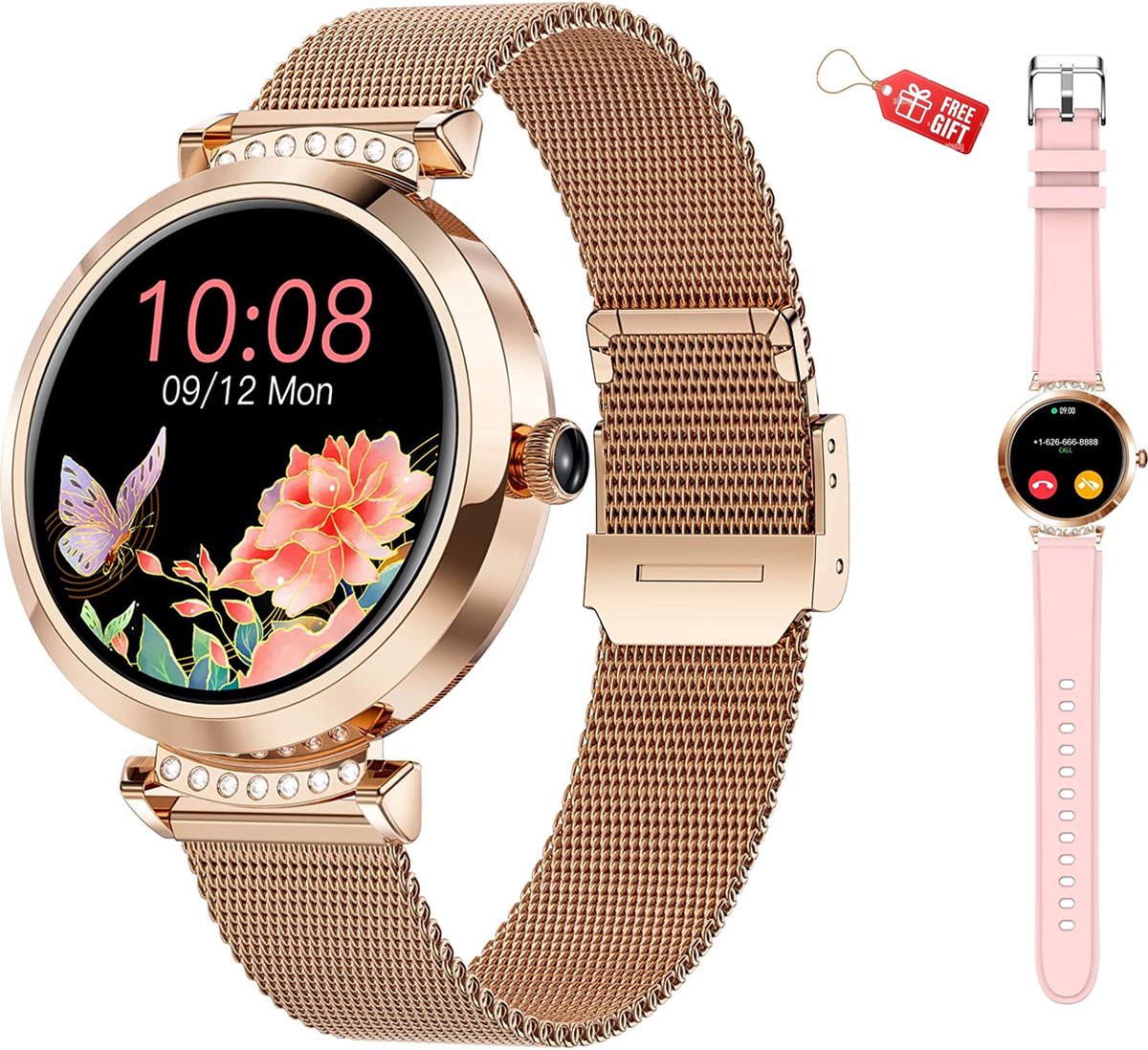 Smartwatch Dames Rose Goud SY22 Andriod iOS 40mm Met Gratis extra bandje