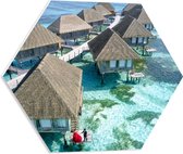 WallClassics - PVC Schuimplaat Hexagon  - Bungalows in de Zee op een IJland - 50x43.5 cm Foto op Hexagon (Met Ophangsysteem)