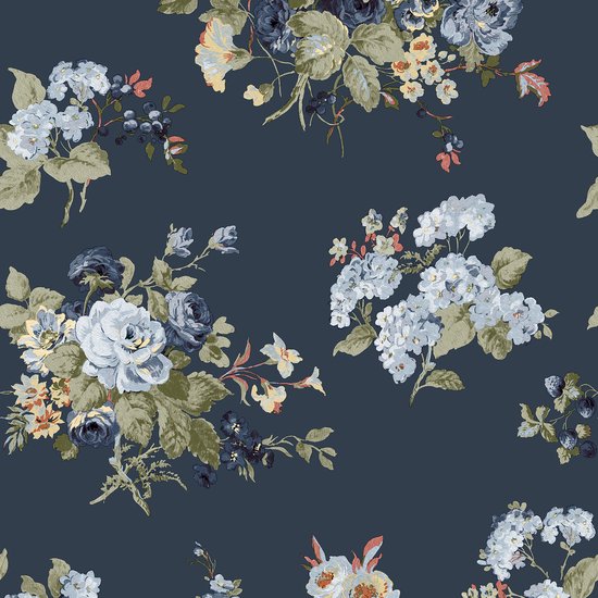 Laura Ashley Rosemore Behang - Bloemen - 10mx52cm - Blauw