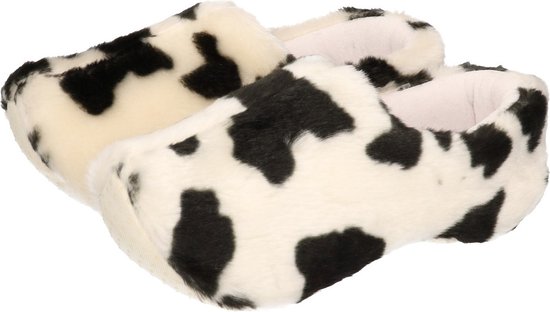 Pluche klompen pantoffels/sloffen met koeien print voor kinderen 34-35