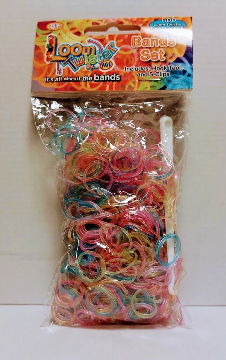 Loombandjes Loom Twister Glitter mix 600 bandjes inclusief haakjes en tool