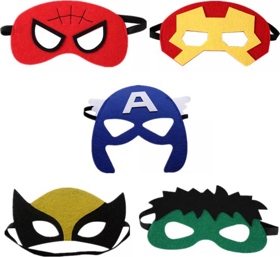 Set de 5 Masques de Super-héros -héros - Pour fête d'enfants ou déguisement  - Masque 