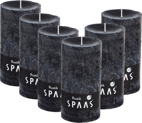 SPAAS Kaarsen - Rustieke stompkaarsen 70/130 mm - Zwart - Set van 6 - ± 60 Branduren