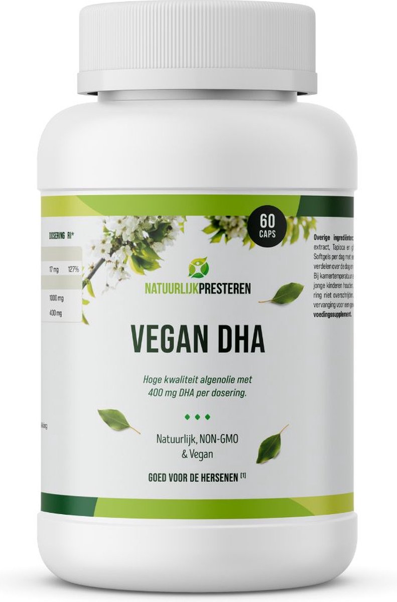 Goedkoopste Vegan DHA - Algenolie Omega-3 Capsules - Plantaardige visolie - 400 mg vegan omega-3 vetten - Duurzaam gekweekt - 60 caps