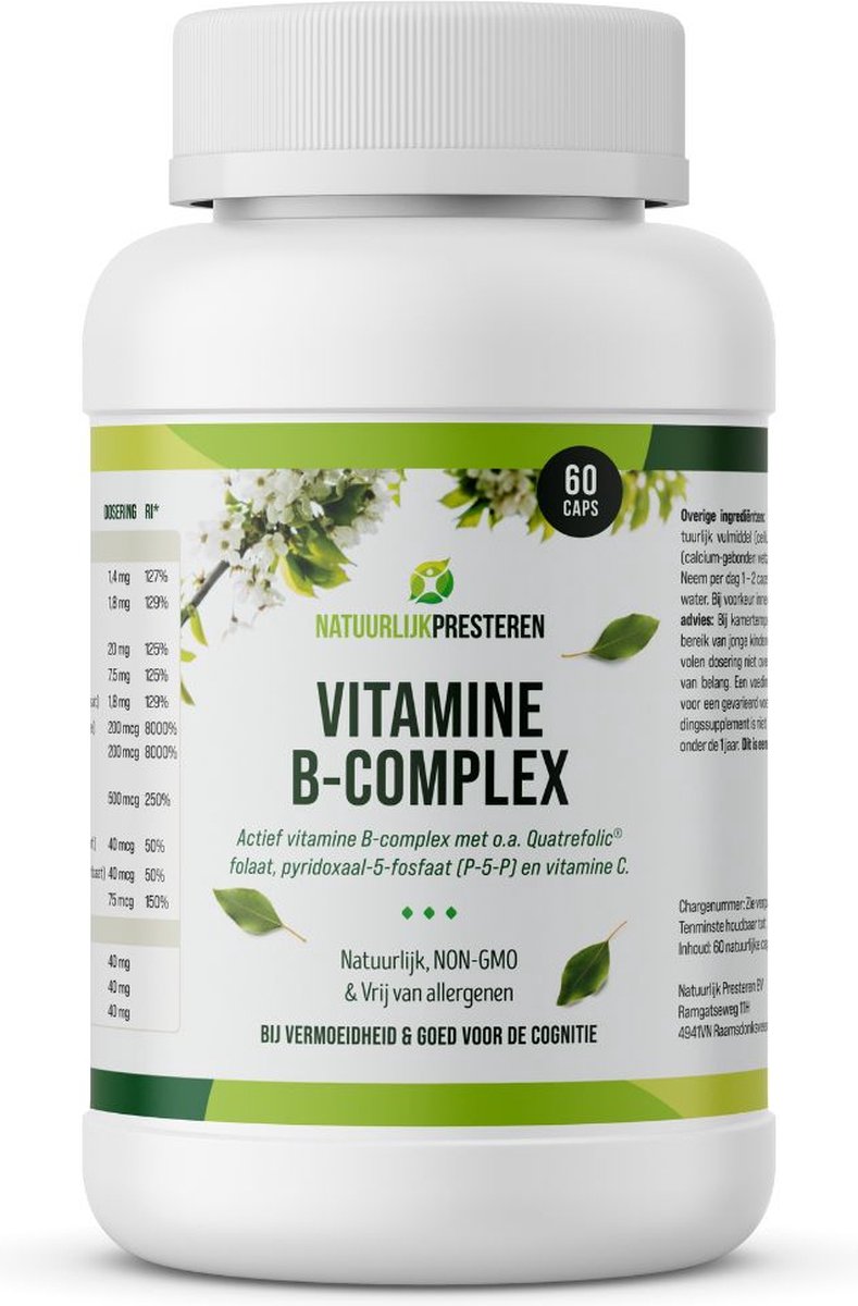 Goedkoopste Vitamine B-complex - Quatrefolic Folaat - 5-MTHF - Beste Foliumzuur tabletten - Actief vitamine B6 en B12 - Vegan - 60 caps
