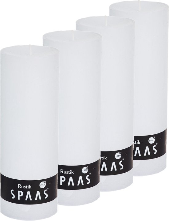 SPAAS - Bougie cylindrique inodore rustique hauteur 13cm, ± 95 heures - Wit - Pack économique 4 x bougie cylindrique