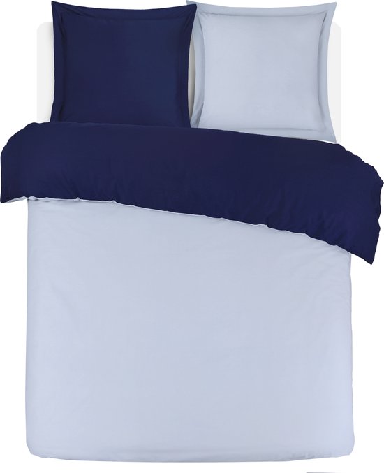 VISION Bicolor - Tweezijdig omkeerbaar Dekbedovertrekset - 100% katoen: zacht en soepel - Lits-jumeaux - Dekbedovertrek 240 x 220 cm met 2 bijhorende slopen - Blauw/grijs - Oekotex gecertificeerd