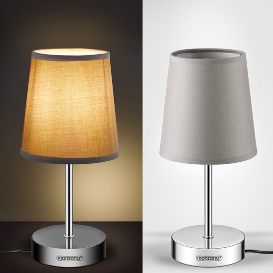 Monzana Lampe de Table 32cm Abat-jour E14 Métal Chrome Veilleuse Lampe de Bureau Taupe