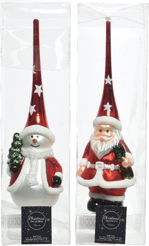 Foto: Decoris piek glas figuur rood wit dia8x28cm 1 stuk assorti