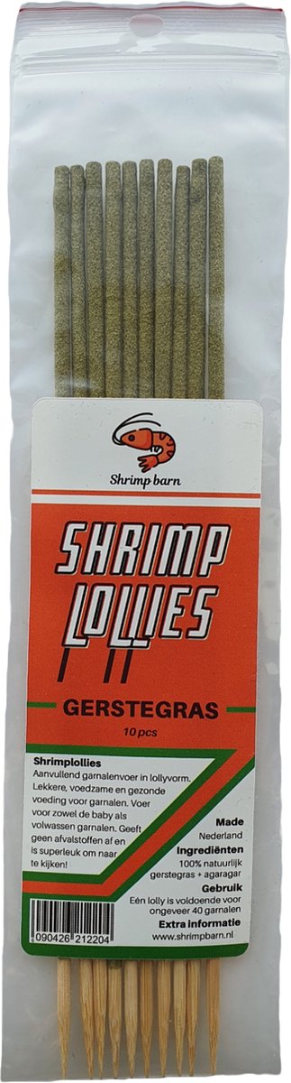 Shrimp barn - Shrimplollies (garnalen lolly) - Gerstegras (barley) - Garnalen voer - Aquarium - 10 stuks