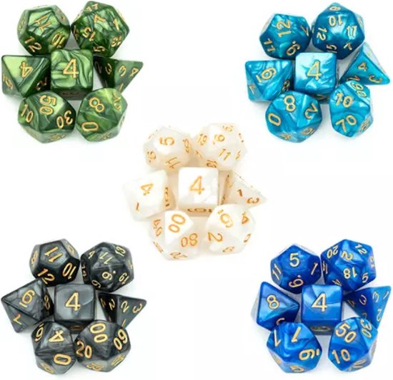 Afbeelding van het spel DnD dice 5 sets! - 5 Polydice sets - 35 stuks - Dungeons and dragons dobbelstenen sets
