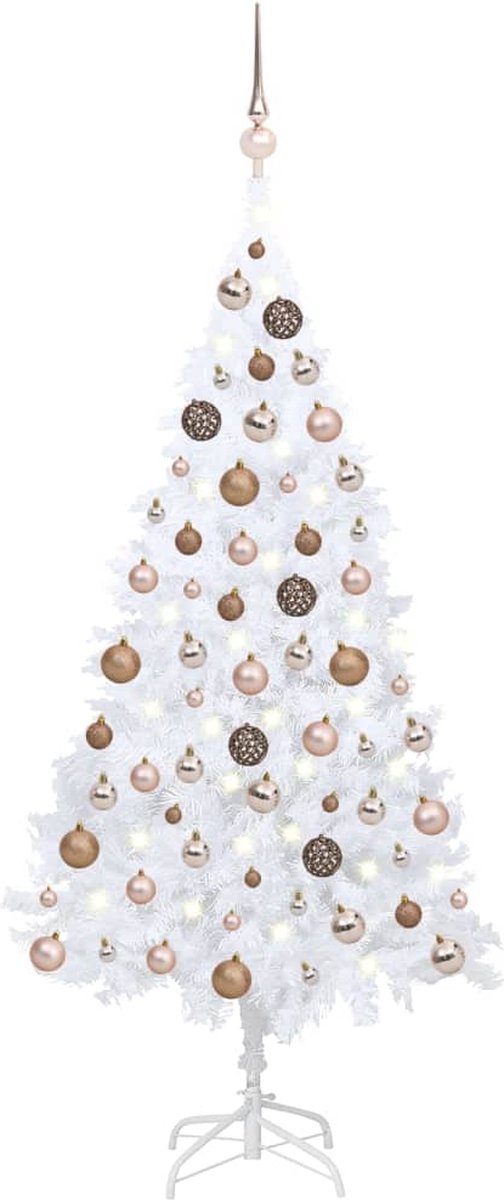 Prolenta Premium - Kunstkerstboom met LED's en kerstballen 120 cm PVC wit