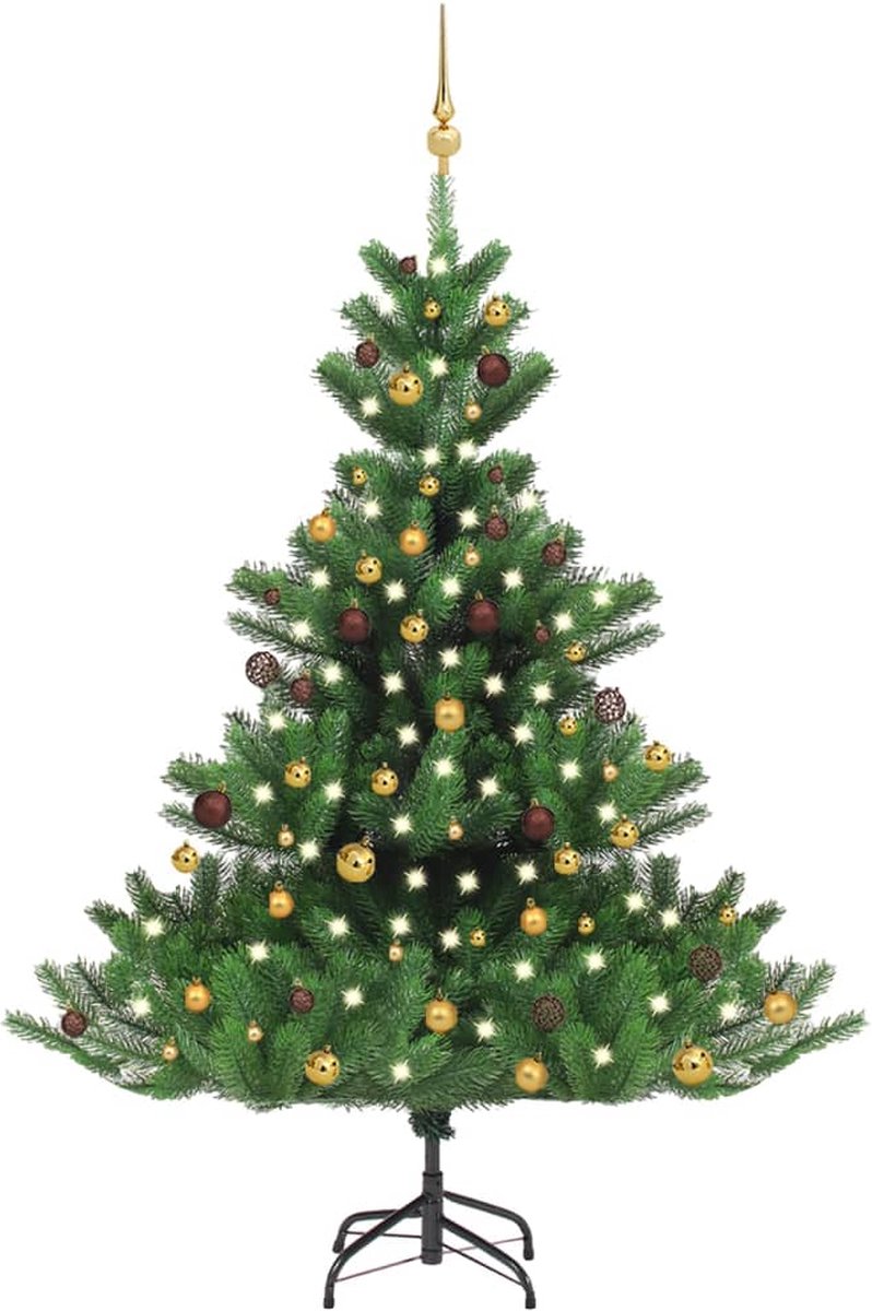 Prolenta Premium - Kunstkerstboom Nordmann met LED's en kerstballen 180 cm groen
