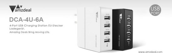 Aukey AMZDEAL DCA-4U-6A, 4 poorts USB-wandlader, USB-laadstation Compatibel met Samsung Galaxy , iPhone , iPad Pro / Air, LG, Nexus, Android-smartphone en meer - Aukey