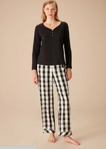 Suwen- Dames Pyjama Set Zwart / Wit Geruite Maat S