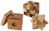 Afbeelding van het spelletje set van 3 IQ puzzels, hout, slangpuzzel, brain teaser star, brain teaser kube 10 x 10 cm