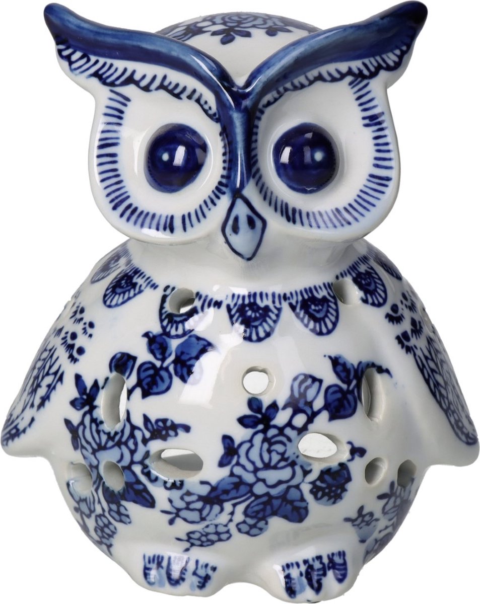 HD Collection l uil porselein blauw 10.5x10.5x14.5 cm HD Collection