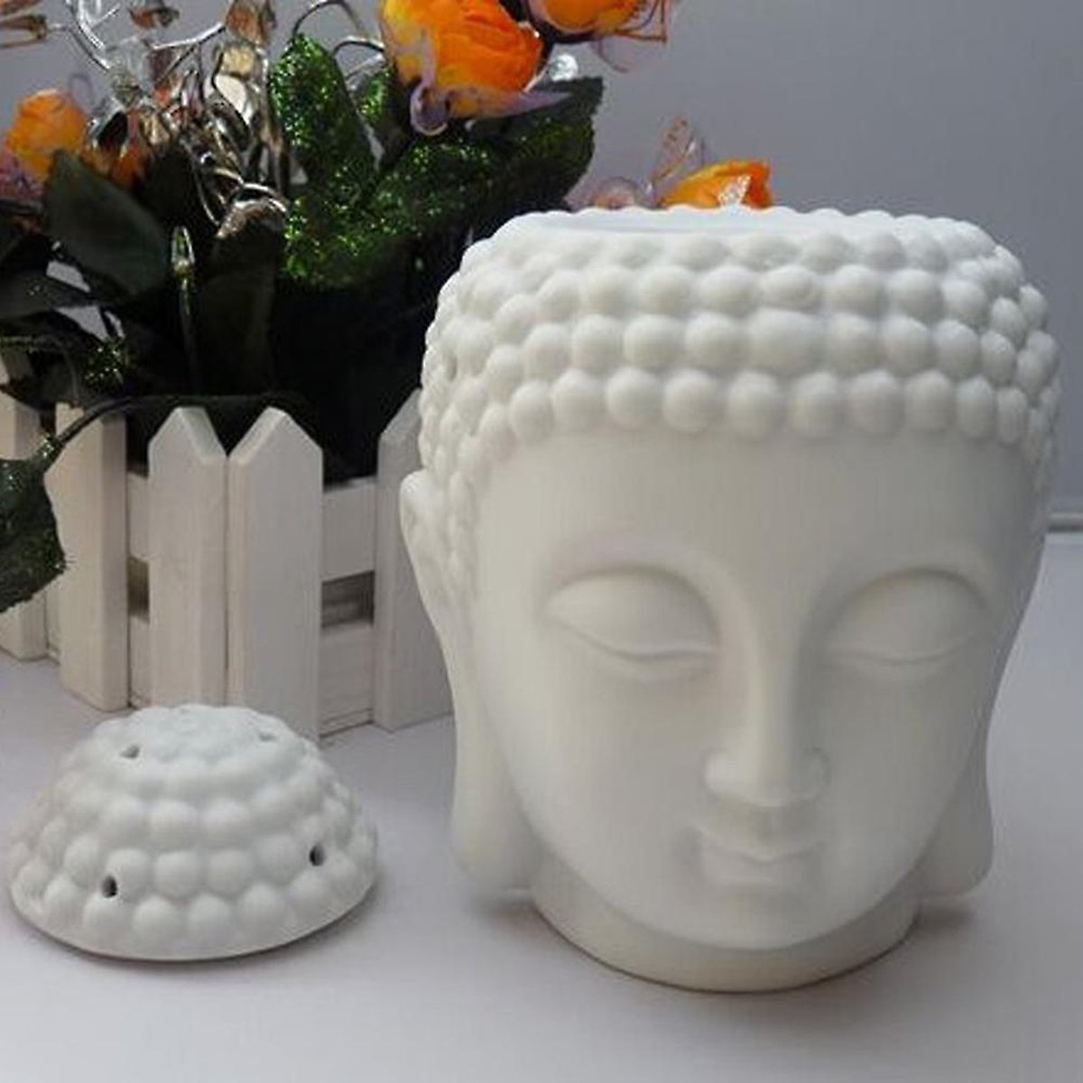 Boeddha Hoofd Keramische Holle Aromatherapie Oven Olie Kaarsbrander Voor Yoga Of Meditatie Kamer Zwart