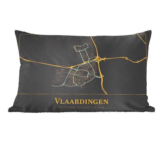 Coussins Coussins décoratifs - Oreillers Salon - 60x40 cm - Carte - Vlaardingen - Zwart - Or