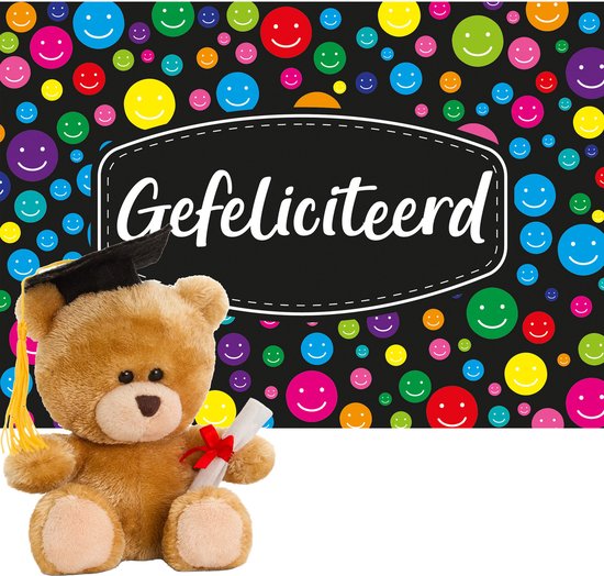 Gefeliciteerd ansichtkaart A5-size met Geslaagd thema knuffelbeertje