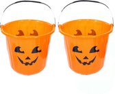 Halloween - pompoen - emmers - 10x - kunststof - oranje - 16 x 18 cm
