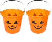 Halloween - pompoen - emmers - 2x - kunststof - oranje - 16 x 18 cm