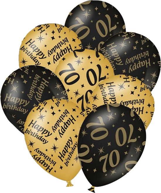 Verjaardag ballonnen - 70 jaar en happy birthday 24x stuks zwart/goud