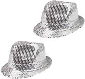 Boland Trilby hoeden met pailletten - 2x stuks - zilver - glitter