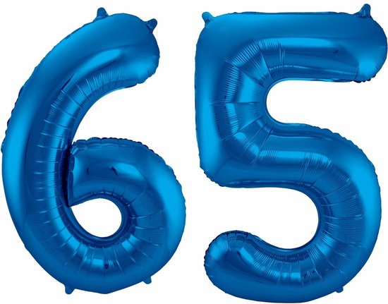 Cijfer ballonnen - Verjaardag versiering 65 jaar - 85 cm - blauw
