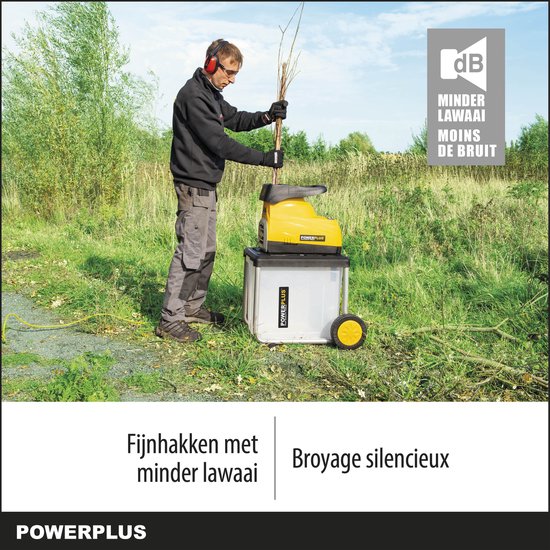 Powerplus POWXG6462 Elektrische hakselaar versnipperaar - 2800W - Max. Ø45mm - Inductiemotor - Incl. duwstok, wielen en 60L opvangbak - Heggen, bomen en haag - Tuinonderhoud van Powerplus — afbeelding 3