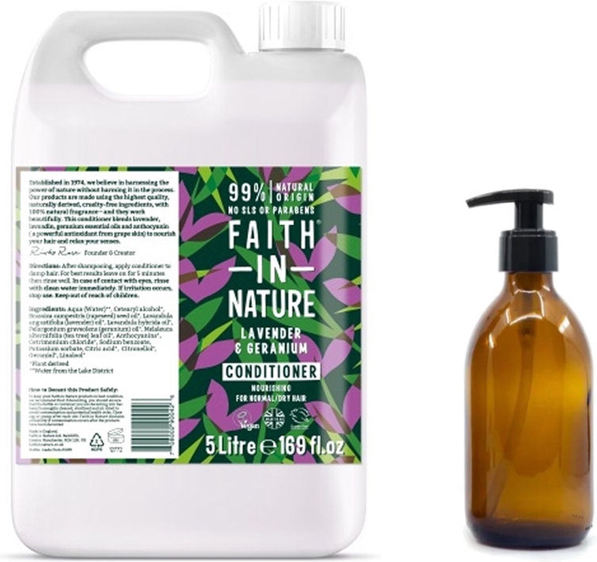 FAITH IN NATURE - Conditioner lavendel & geranium Refill 5 Liter - nu met GRATIS glaze refill fles 500ml