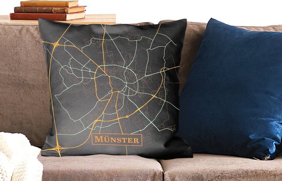 Coussins décoratifs - Oreillers Salon - 60x60 cm - Carte - Münster - Allemagne - Or - Zwart