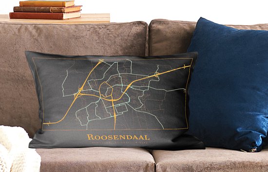 Coussins Coussins décoratifs - Oreillers Salon - 60x40 cm - Carte - Roosendaal - Zwart - Or
