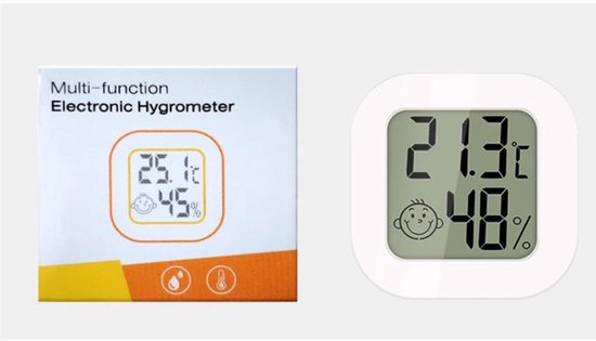 Hygrometer - Weerstation - Luchtvochtigheidsmeter - Thermometer Voor Binnen - Incl. Batterij en Plakstrip