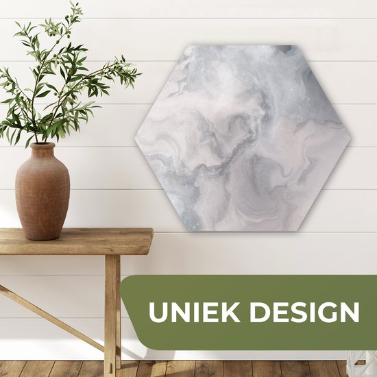 Hexagon wanddecoratie - Kunststof Wanddecoratie - Hexagon Schilderij - Wolken - Abstract - Verf - 75x65 cm