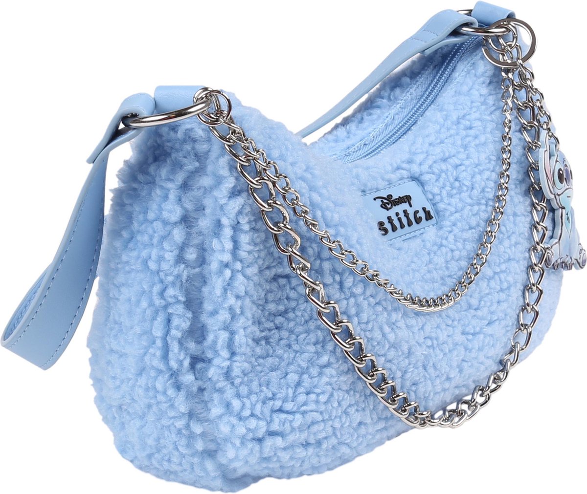 DISNEY Stitch - Sac avec chaîne, bandoulière, bleu, sherpa doux