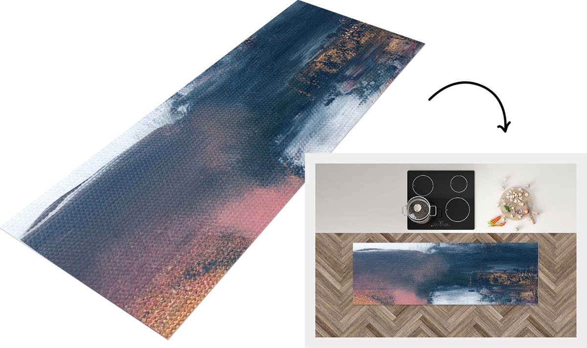 KitchenYeah Keukenloper - Loper keuken - Abstract - Verf - Design - 150x50 cm - Keukenloper vinyl Multicolor