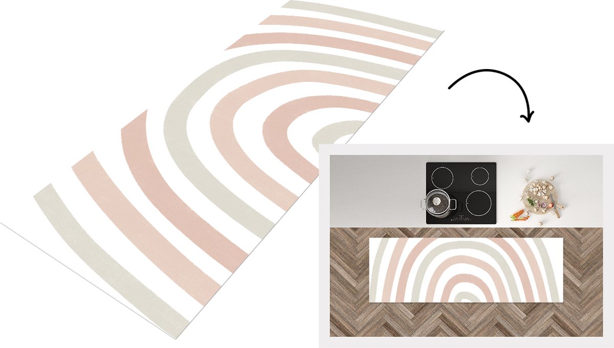 KitchenYeah Keukenloper - Loper keuken - Regenboog - Design - Pastel - 150x50 cm - Keukenloper vinyl Multicolor