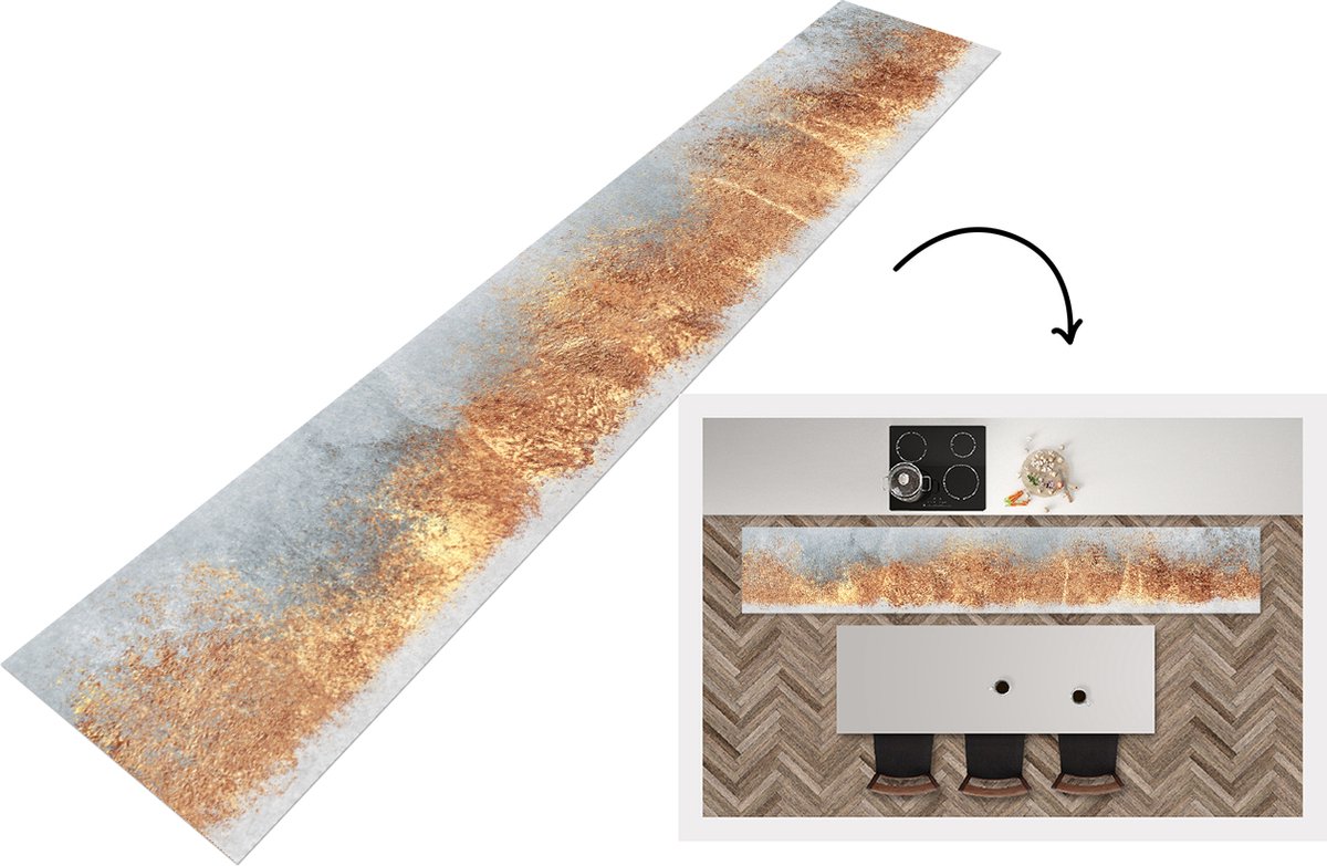 KitchenYeah Keukenloper - Loper keuken - Goud - Abstract - Design - Keukenloper vinyl Multicolor