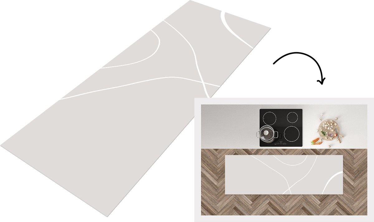 KitchenYeah Keukenloper - Loper keuken - Line art - Abstract - Pastel - Keukenloper vinyl multicolor, foto 3