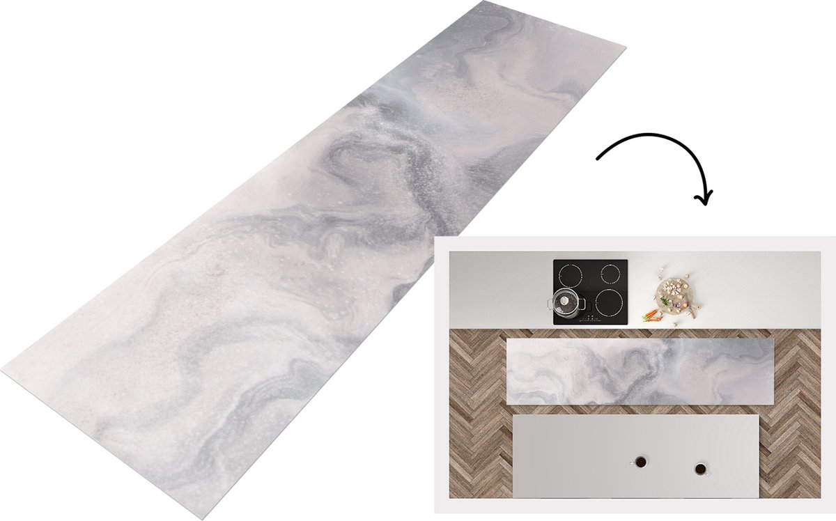 KitchenYeah Keukenloper - Loper keuken - Wolken - Abstract - Verf - 200x50 cm - Keukenloper vinyl Multicolor
