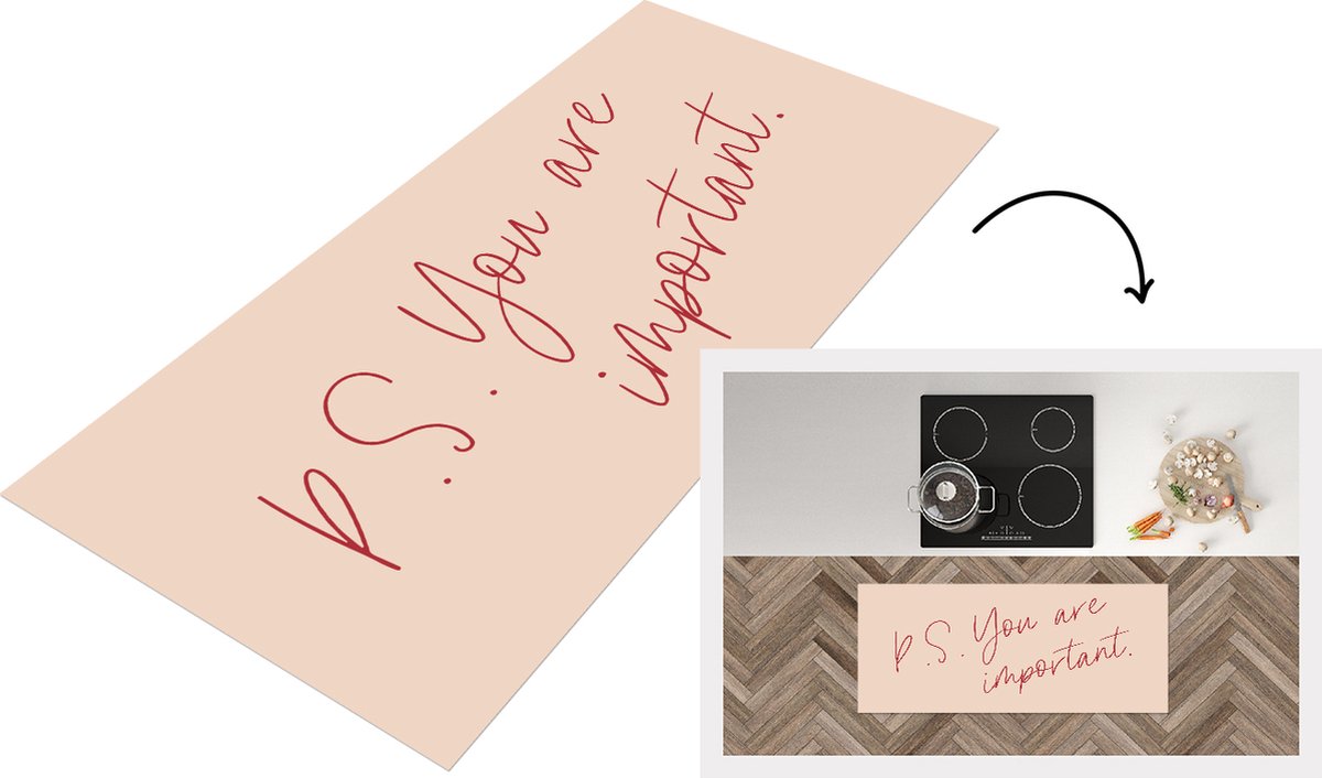 KitchenYeah Keukenloper - Loper keuken - Tekst - P.S. you are important - Quotes - 120x50 cm - Keukenloper vinyl Multicolor