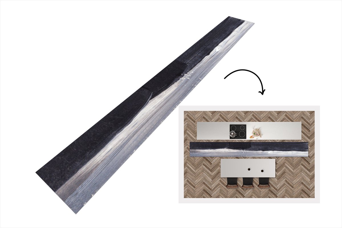 KitchenYeah Keukenloper - Loper keuken - Verf - Abstract - Zwart - Keukenloper vinyl, foto 3