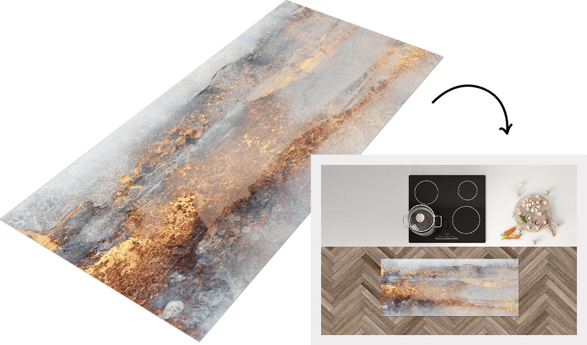 KitchenYeah Keukenloper - Loper keuken - Mist - Goud - Abstract - Keukenloper vinyl Multicolor