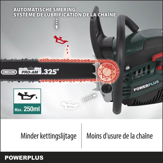 Powerplus Benzine Kettingzaag POWPG20130 - Benzine snoeizaag van 45,4 cc, 45,7 cm zaagblad en brandstoftank van 0.52 L, tuingereedschap van Powerplus — afbeelding 5